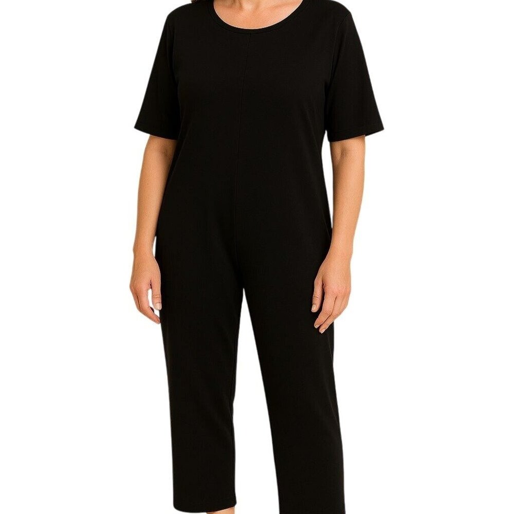 Zara Trafaluc Black Knot Front Jumpsuit Womens Size Small Half Sleeves Back Zip